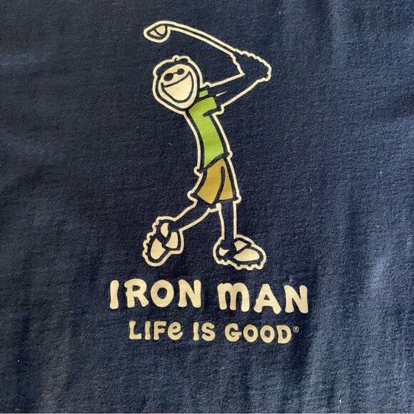 Life is Good Youth Iron Man Golf Blue Short Sleeve Tee Sz S - Picture 3 of 7
